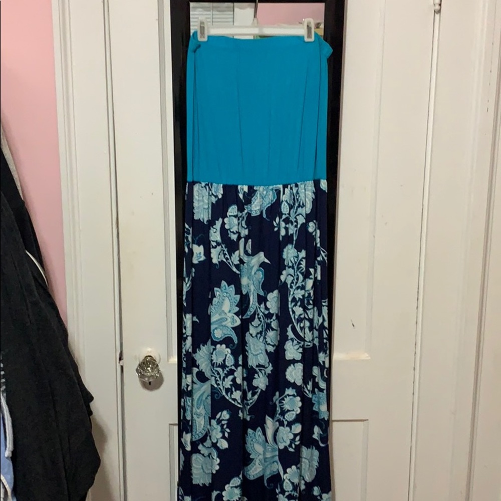 Blue and navy strapless maxi dress. Only wore once